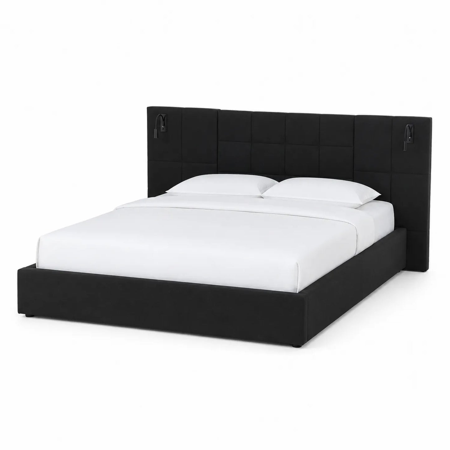 Cama tapizada negra con cabecero y luces LED 200x180 cm