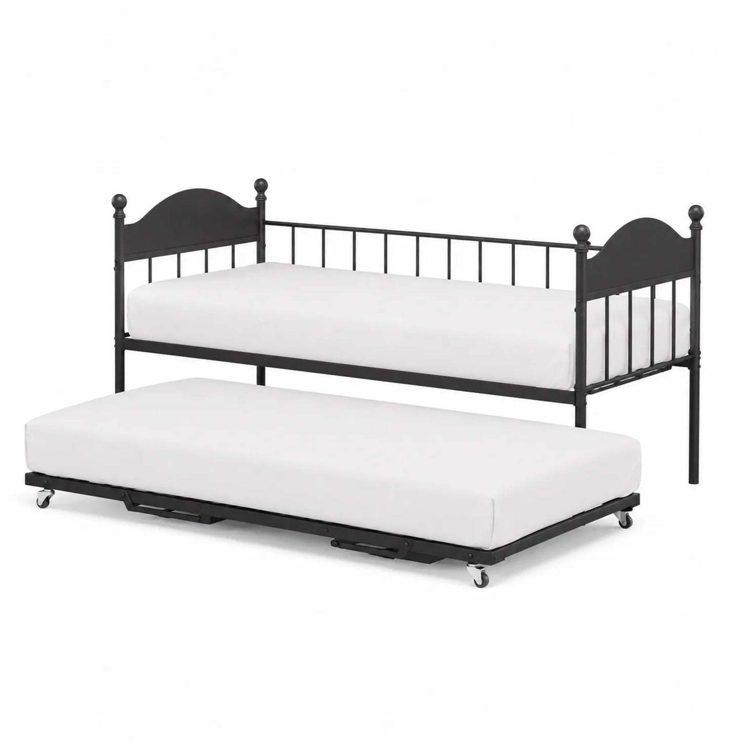 Cama nido de acero negro con colchones
