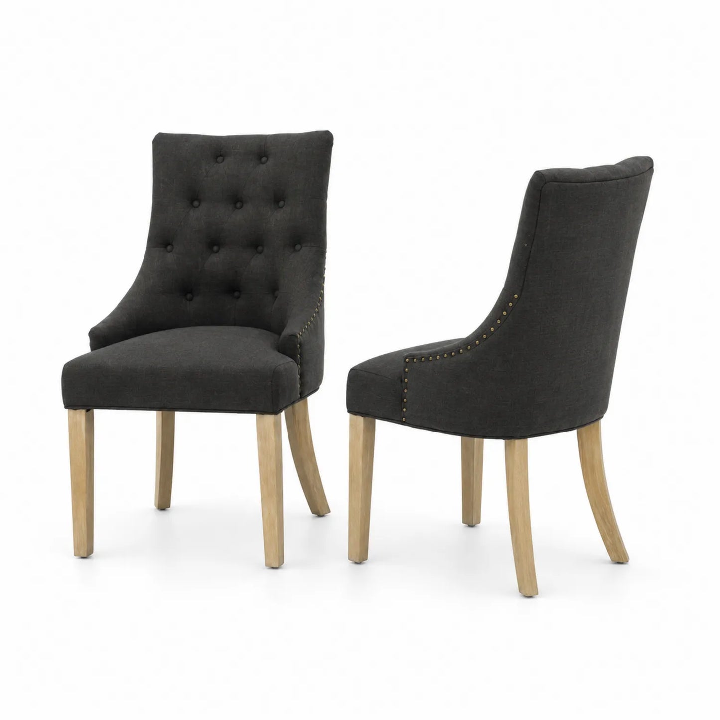 Juego de 2 sillas de tela gris oscuro con patas de madera