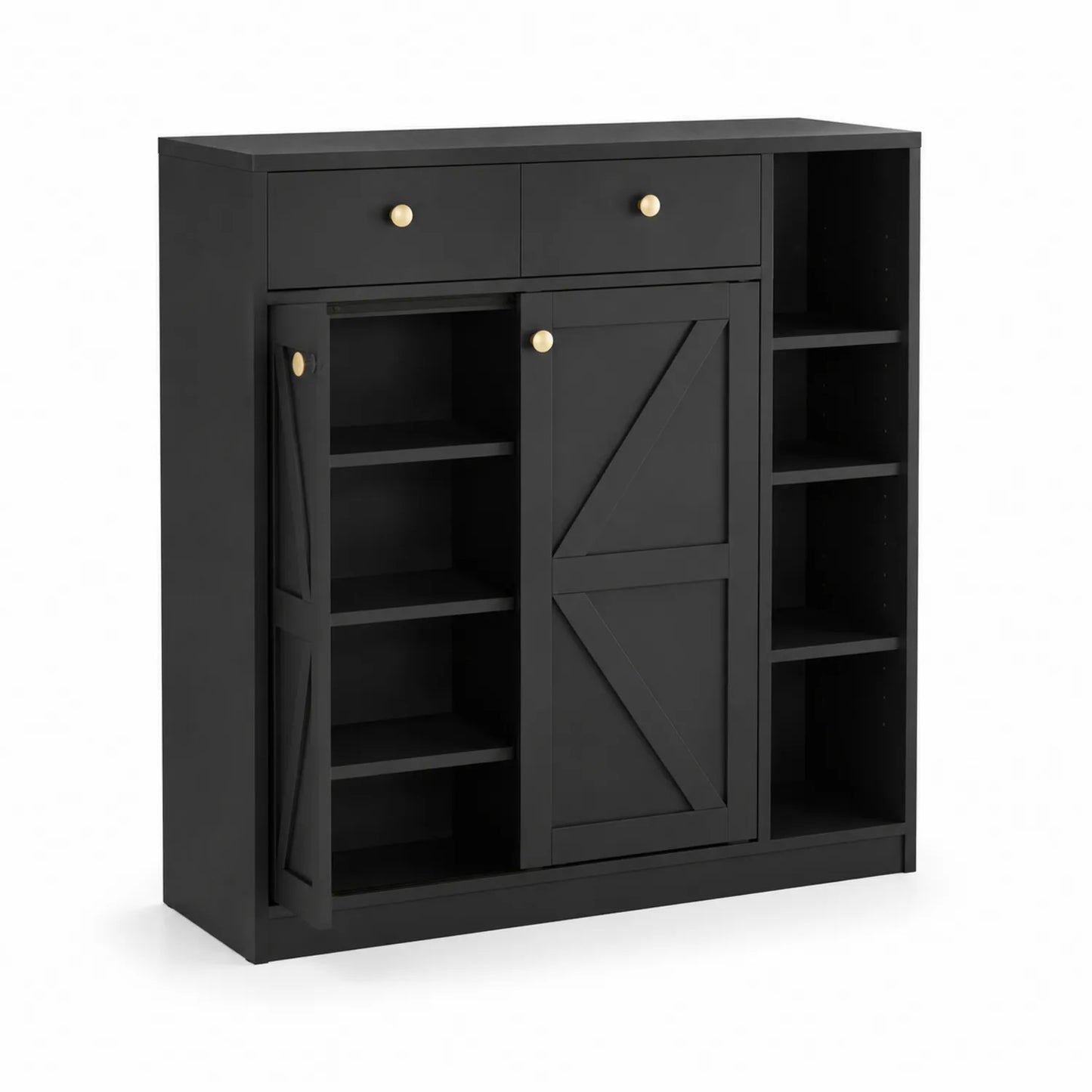 Zapatero de Madera Negro con Puerta Corredera
