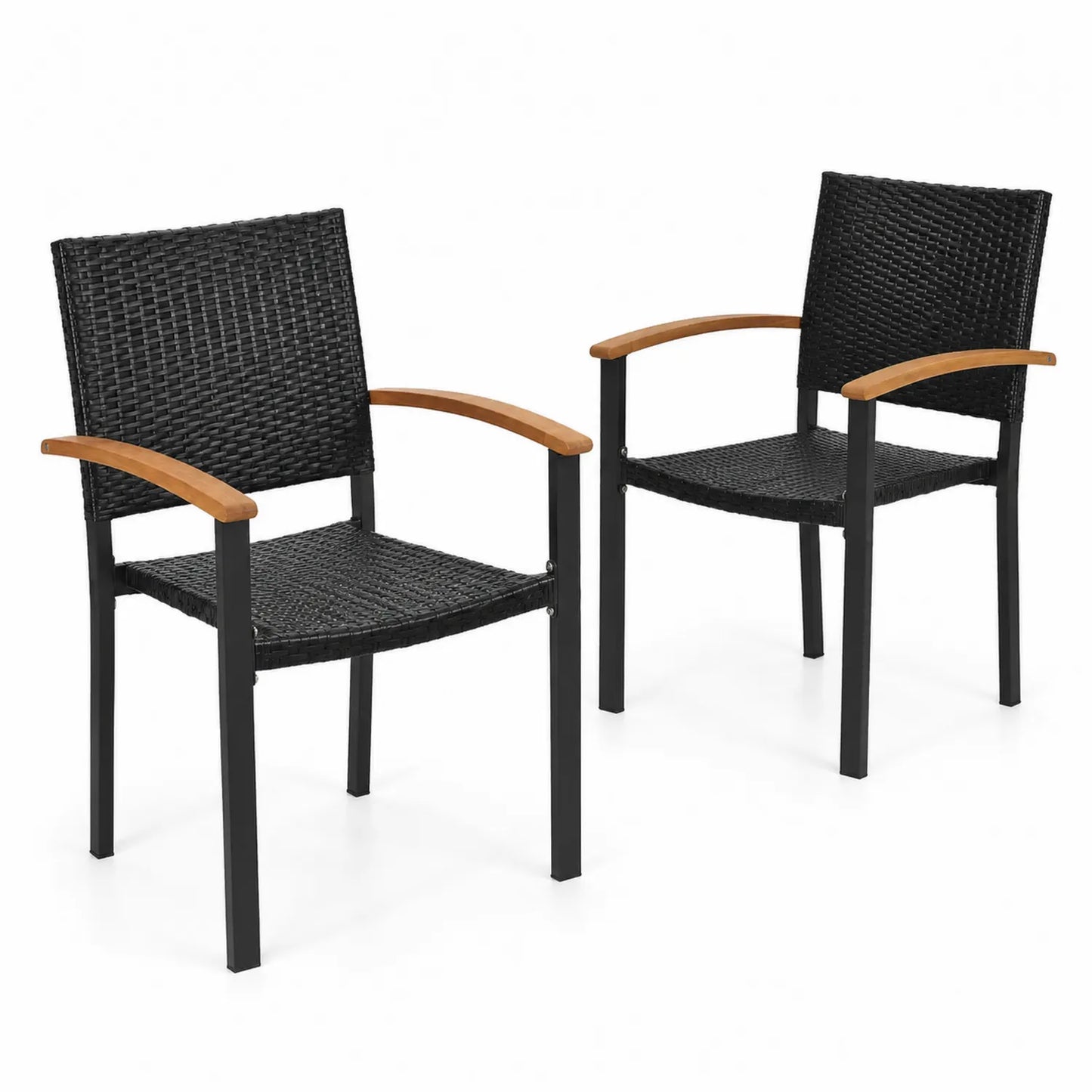 Conjunto de 2 sillas de fibra sintética con estructura de metal y reposabrazos de madera