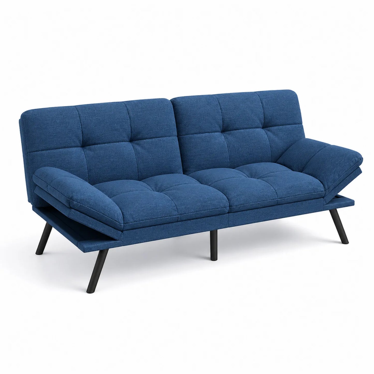 Sofá cama de tela azul con patas de metal 190x90x80 cm
