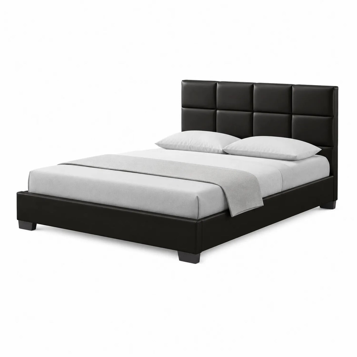 Cama doble de madera y cuero sintético negro 200 cm x 180 cm