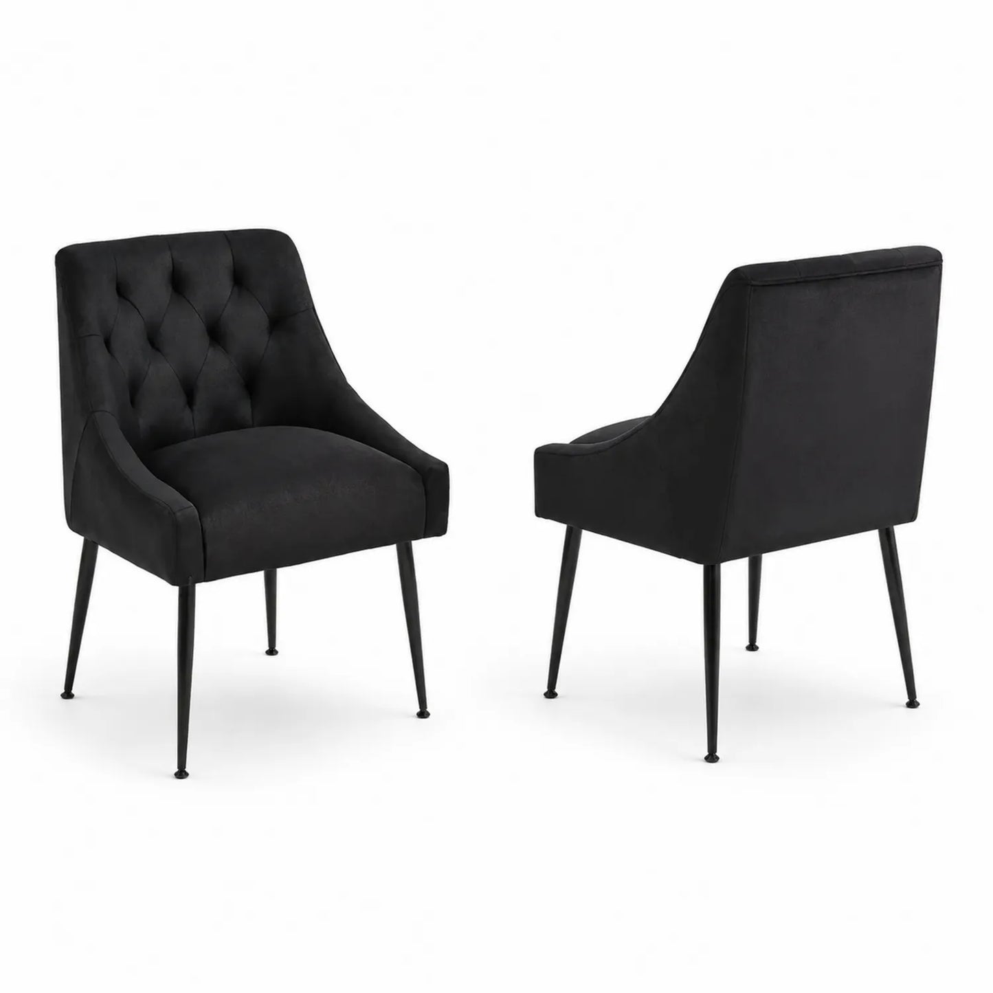 Sillas de comedor de terciopelo negro con patas de metal