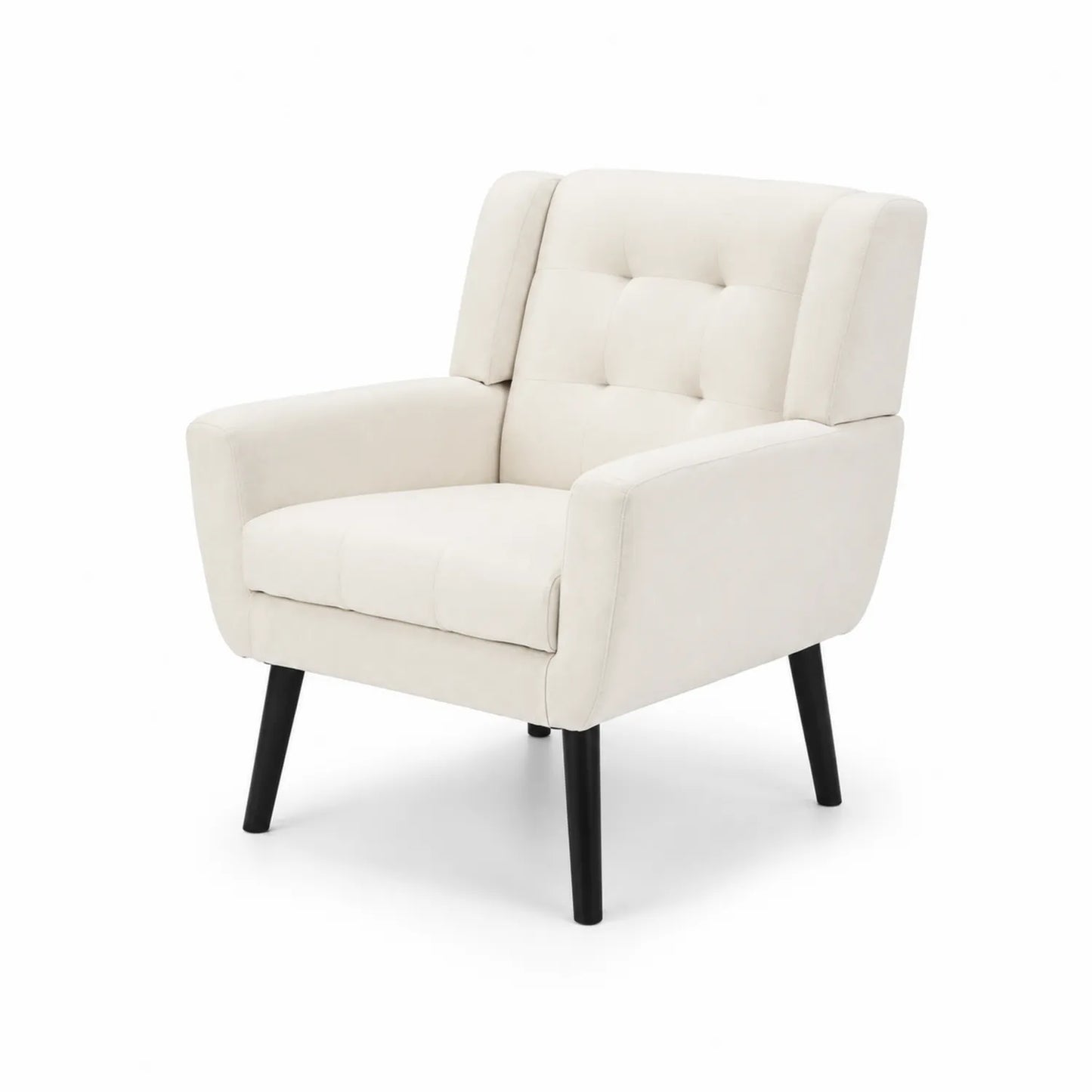 Sillón de tela beige con patas de madera 80cm x 75cm x 85cm