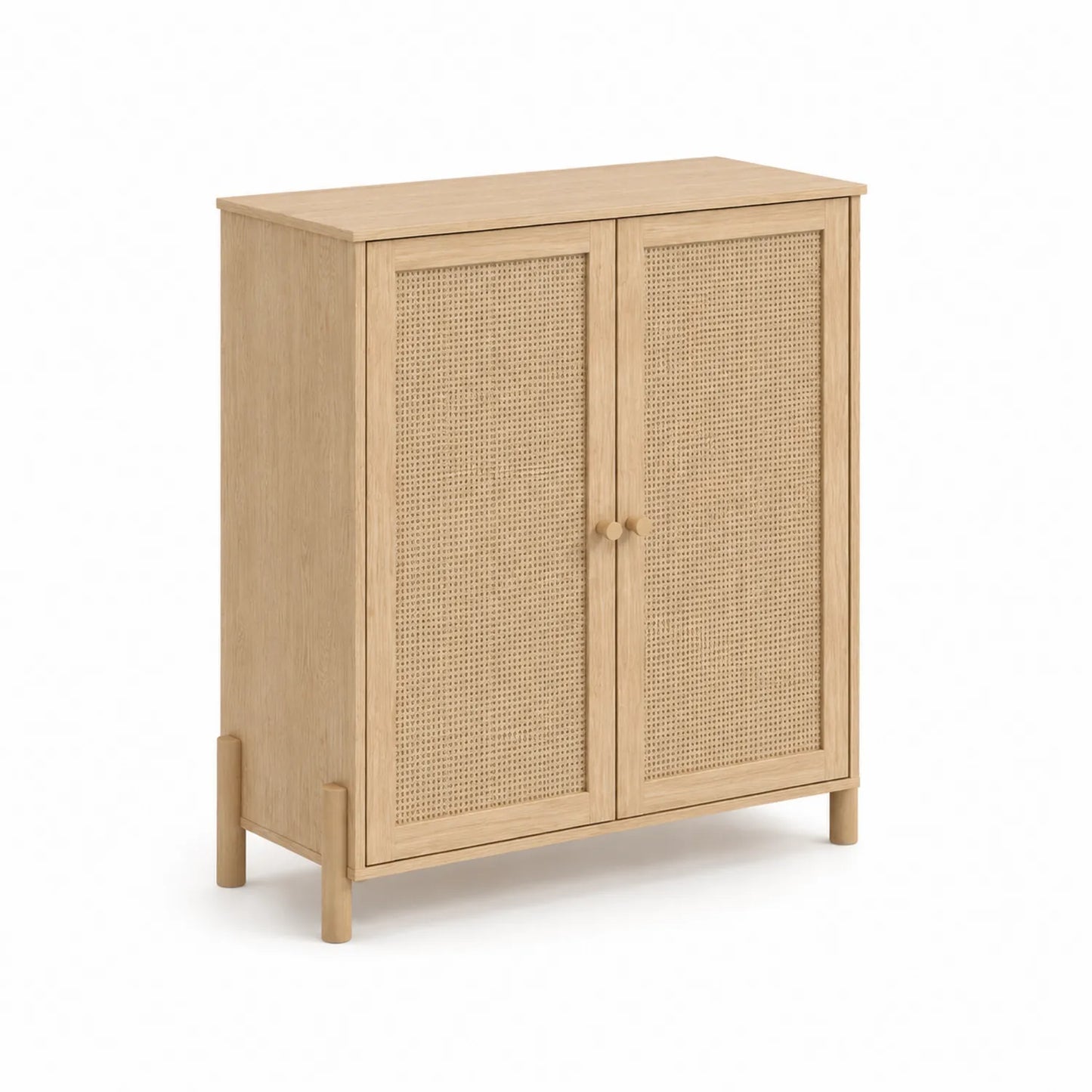 Armario de Madera de Roble con Puertas de Ratán 80x35x100 cm