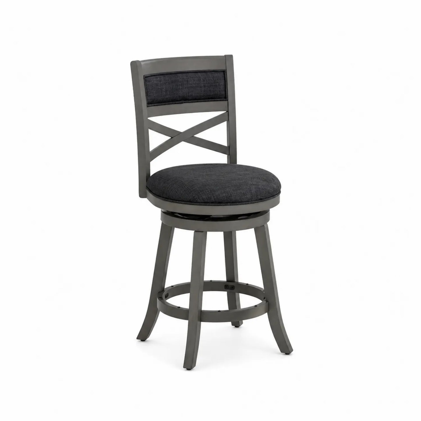 Silla Giratoria de Metal y Tela Gris y Negro