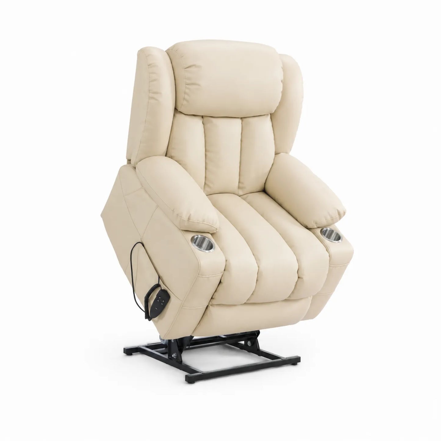 Sillón reclinable eléctrico de cuero PU crema con portavasos