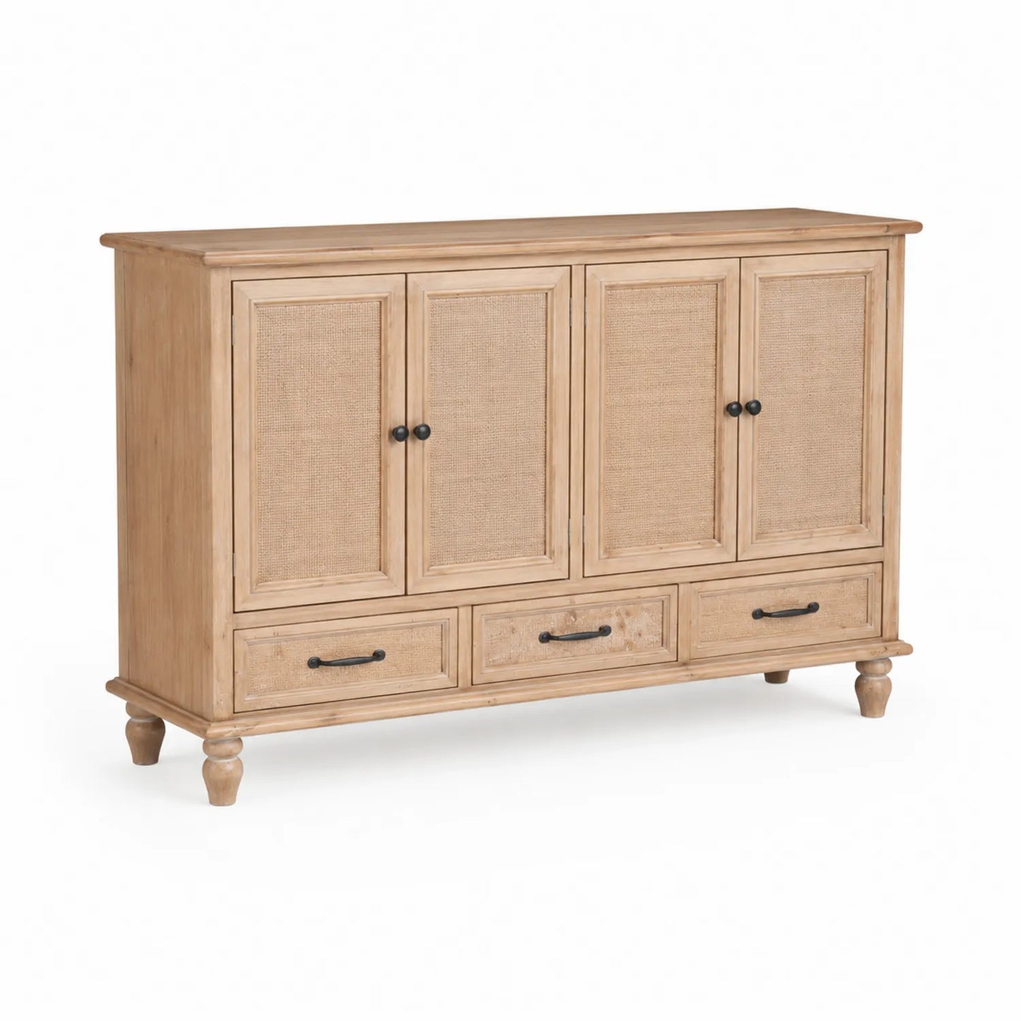 Aparador de Madera con Rattan, Puertas y Cajones 150x40x90 cm