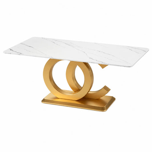 Mesa de comedor de mármol y metal