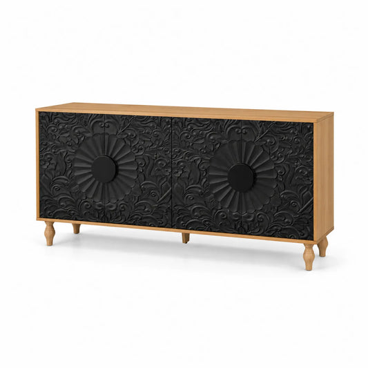 Aparador de Madera con Puertas de MDF Talladas 150x40x80cm