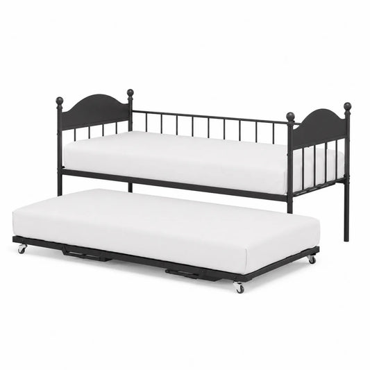 Cama nido de acero negro con colchones