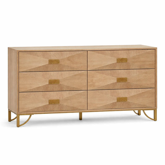 Cajonera de Madera de Roble con Base Metálica Dorada
