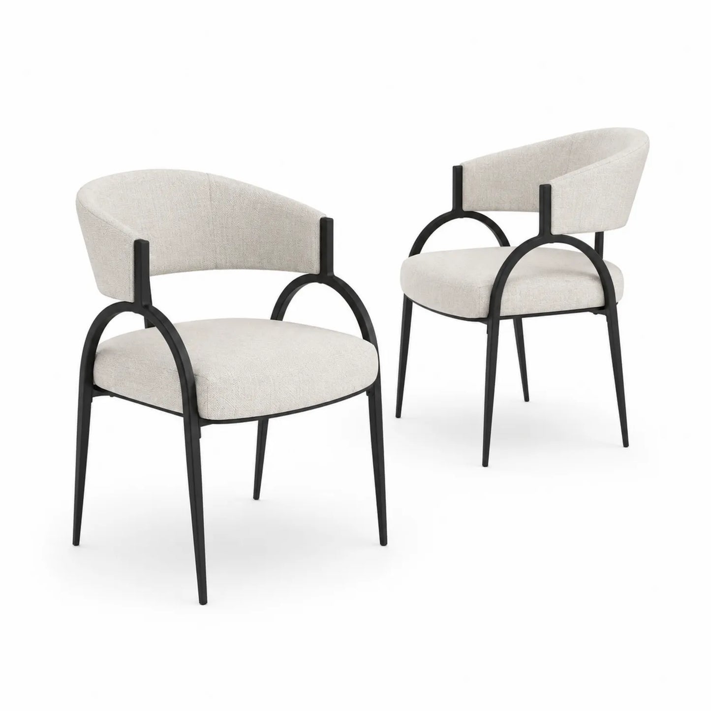 Conjunto de Sillas de Comedor Tapizadas Beige con Estructura de Metal Negro