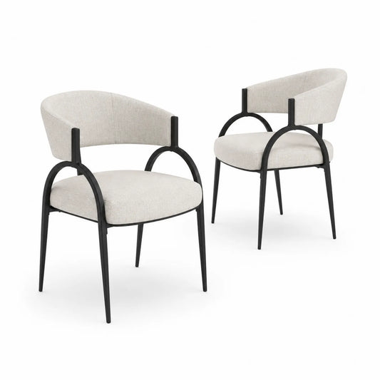 Conjunto de Sillas de Comedor Tapizadas Beige con Estructura de Metal Negro