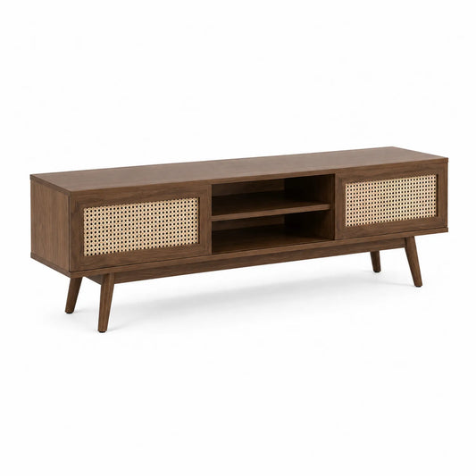 Mueble de TV de madera y ratán 180x40x50 cm