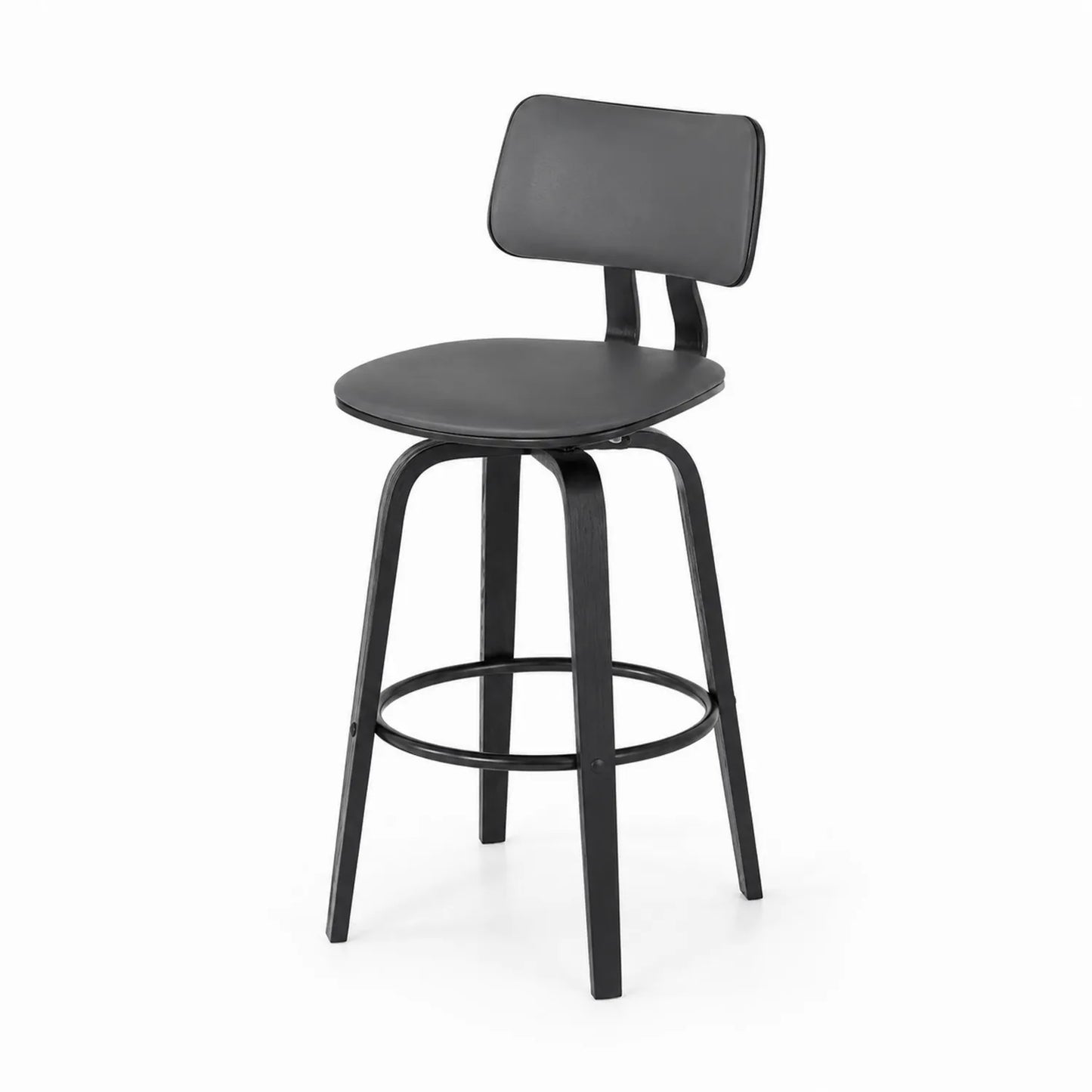 Taburete de Bar Negro con Asiento de Poliuretano y Patas de Madera