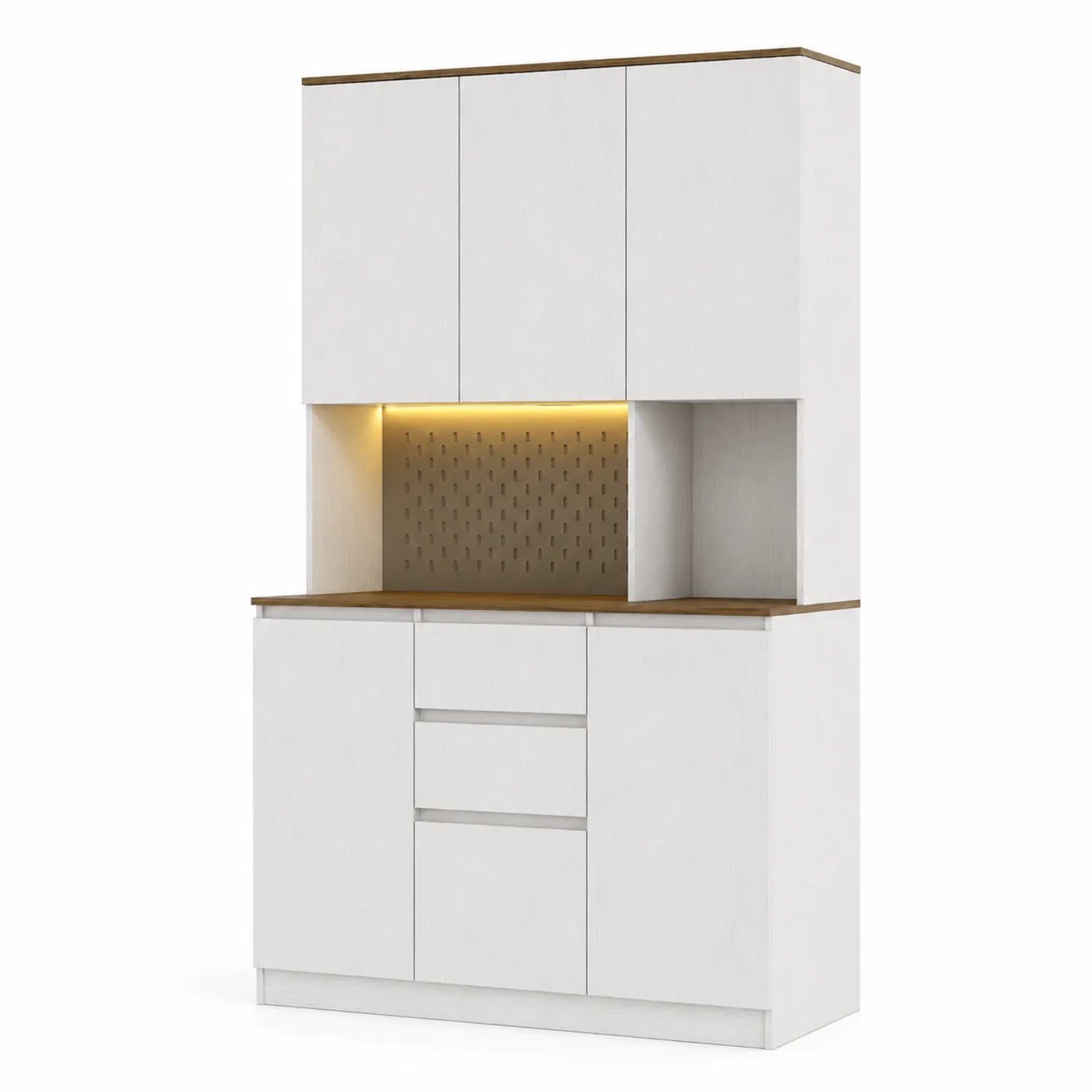 Aparador de cocina de MDF con chapa de madera e iluminación LED