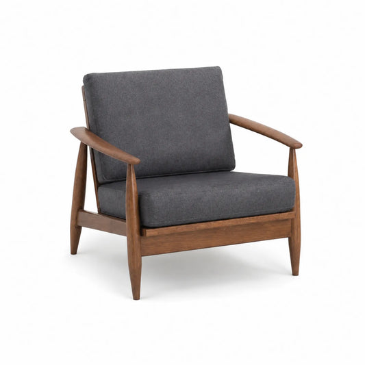 Sillón de Madera Maciza con Cojín de Poliéster Gris