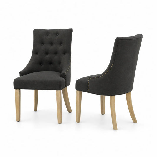 Juego de 2 sillas de tela gris oscuro con patas de madera