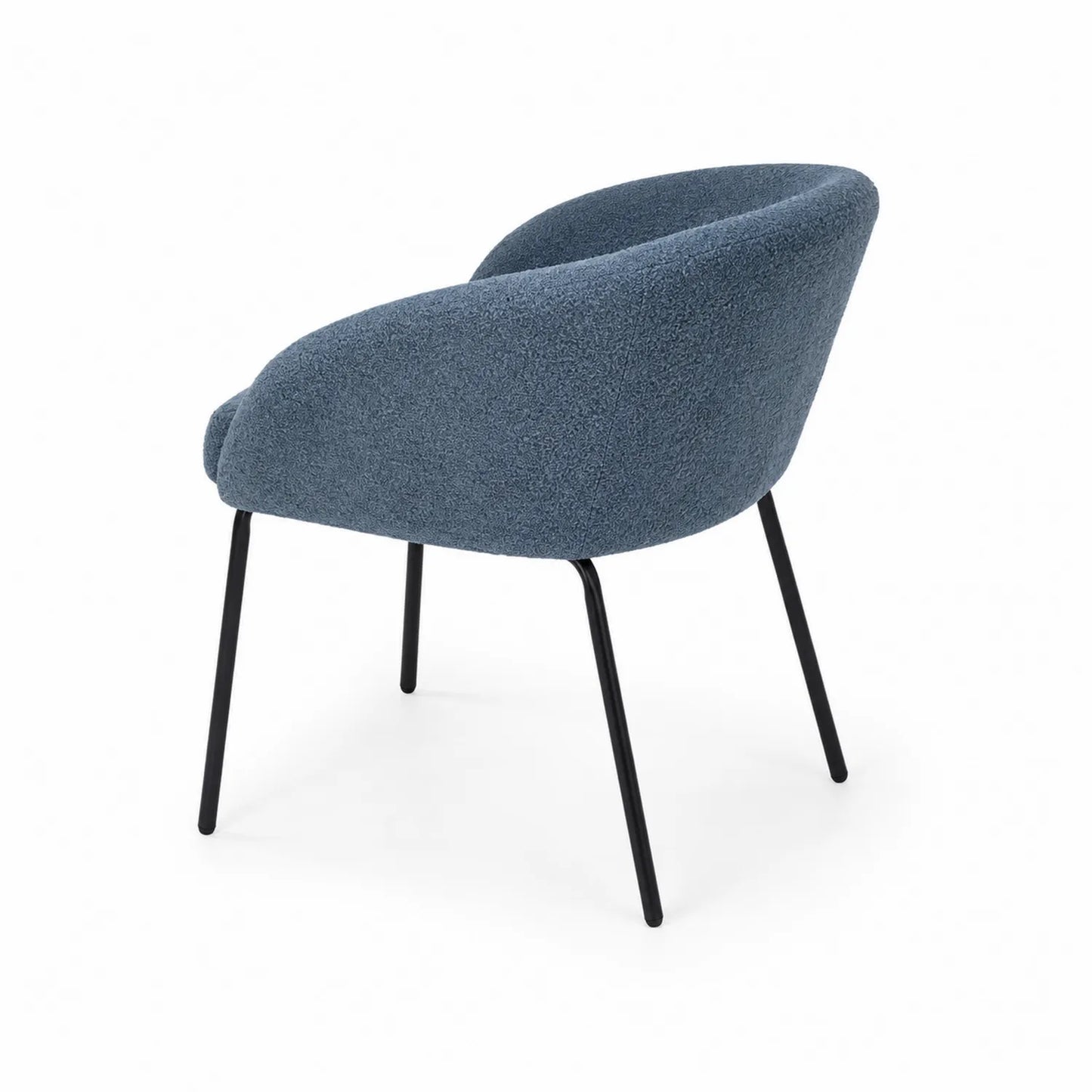 Silla de tela bouclé azul con patas de metal