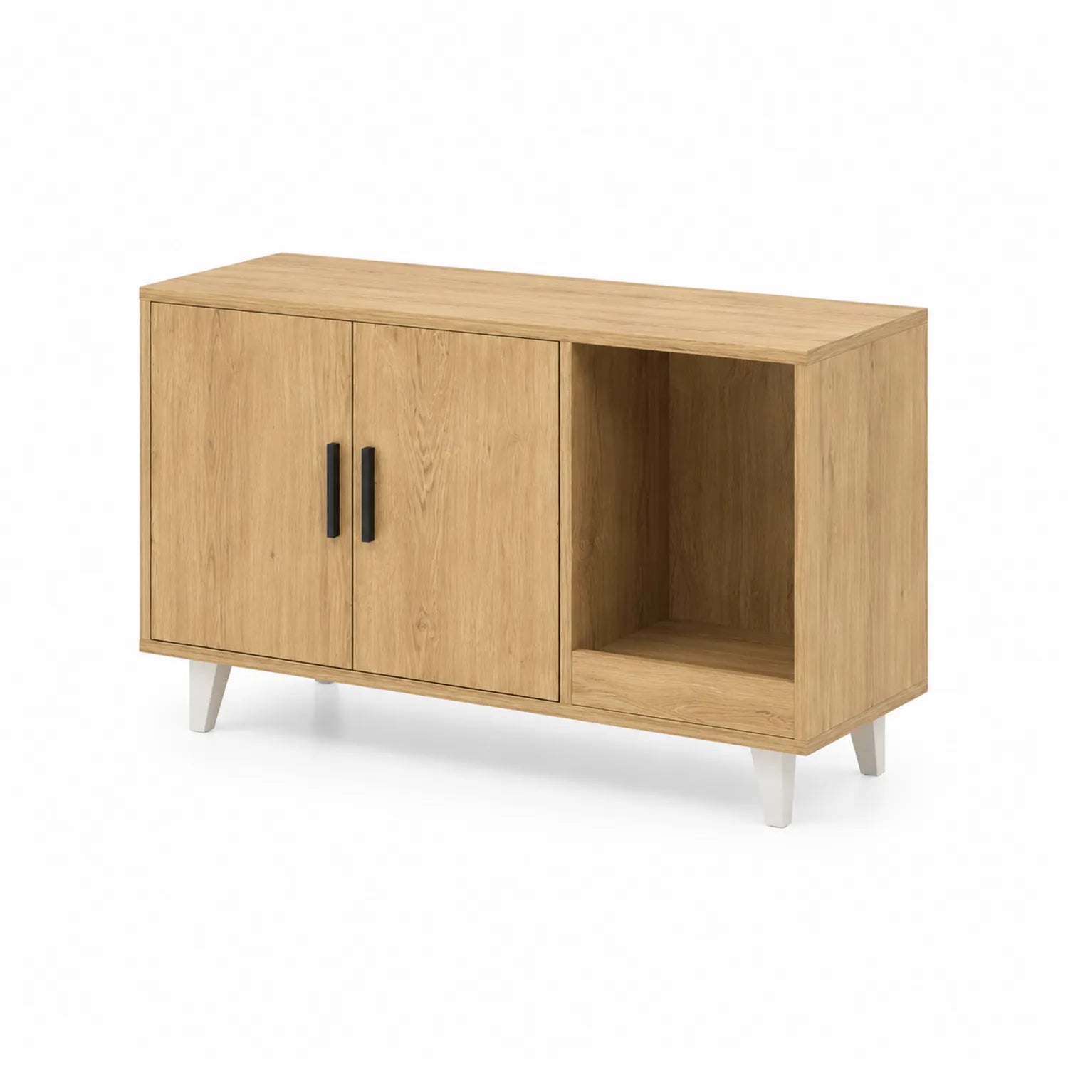 Aparador de madera con puertas y espacio abierto