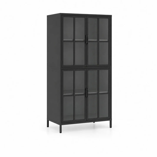 Armario de Metal con Puertas de Vidrio Templado Negro 180x85x40 cm
