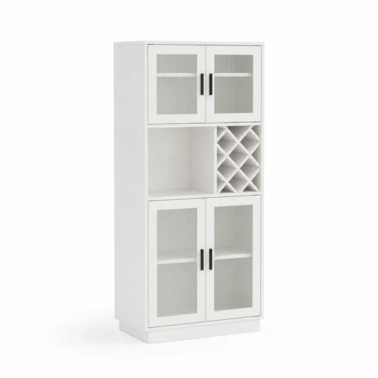 Armario Blanco con Puertas de Vidrio Estriado para Vino