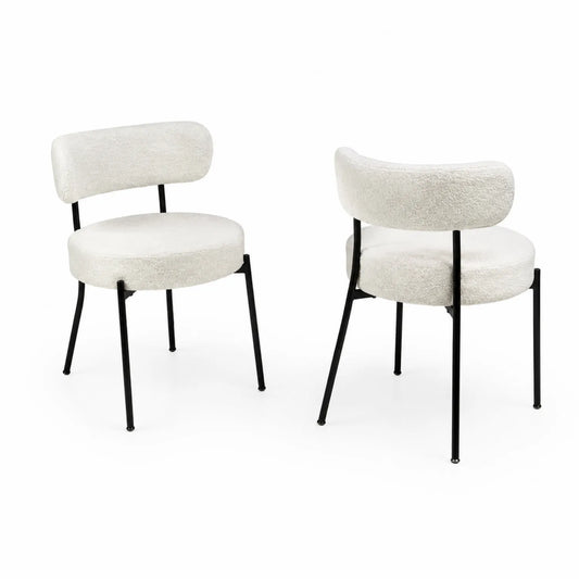 Juego de 2 sillas de comedor de tejido blanco con estructura metálica