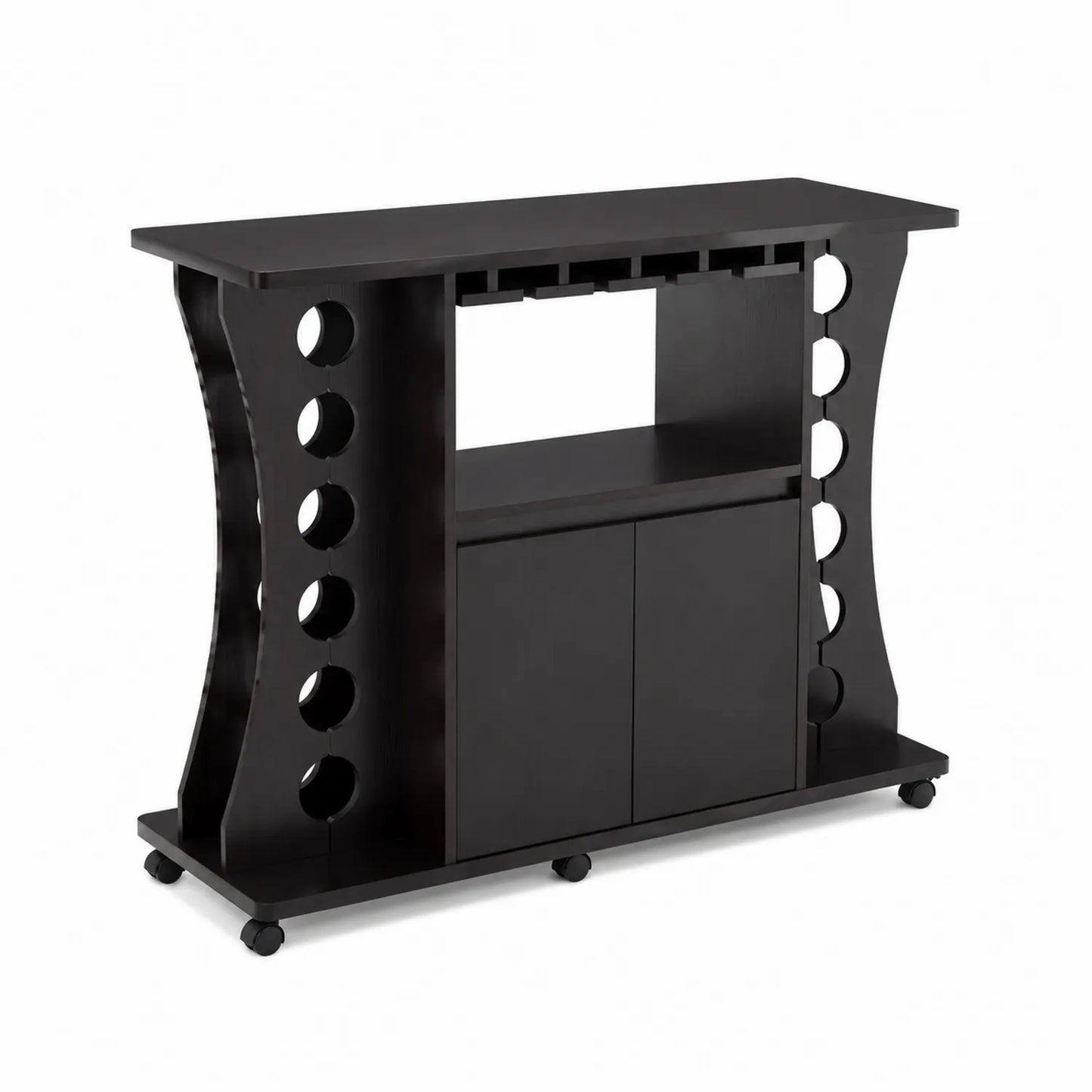 Aparador de Madera con Ruedas y Botellero, 120 cm, Negro