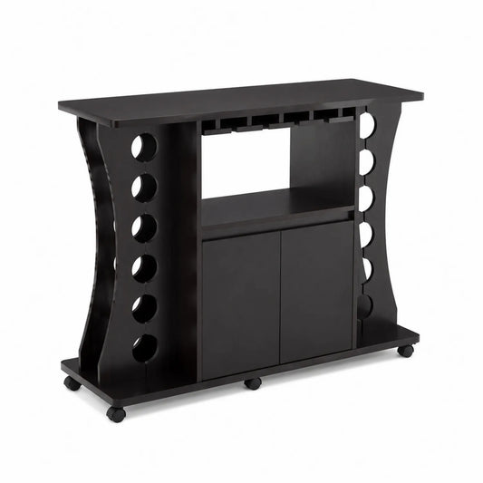 Aparador de Madera con Ruedas y Botellero, 120 cm, Negro