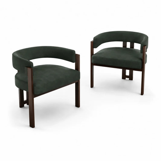 Conjunto de 2 sillas de madera y terciopelo verde oscuro