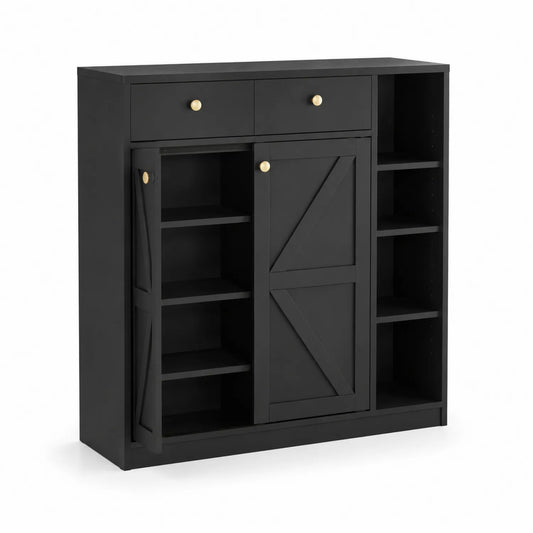 Zapatero de Madera Negro con Puerta Corredera