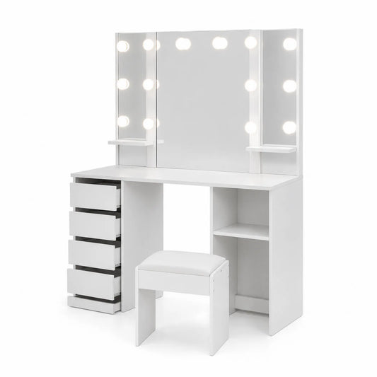Tocador de Maquillaje Blanco con Espejo y Luces LED