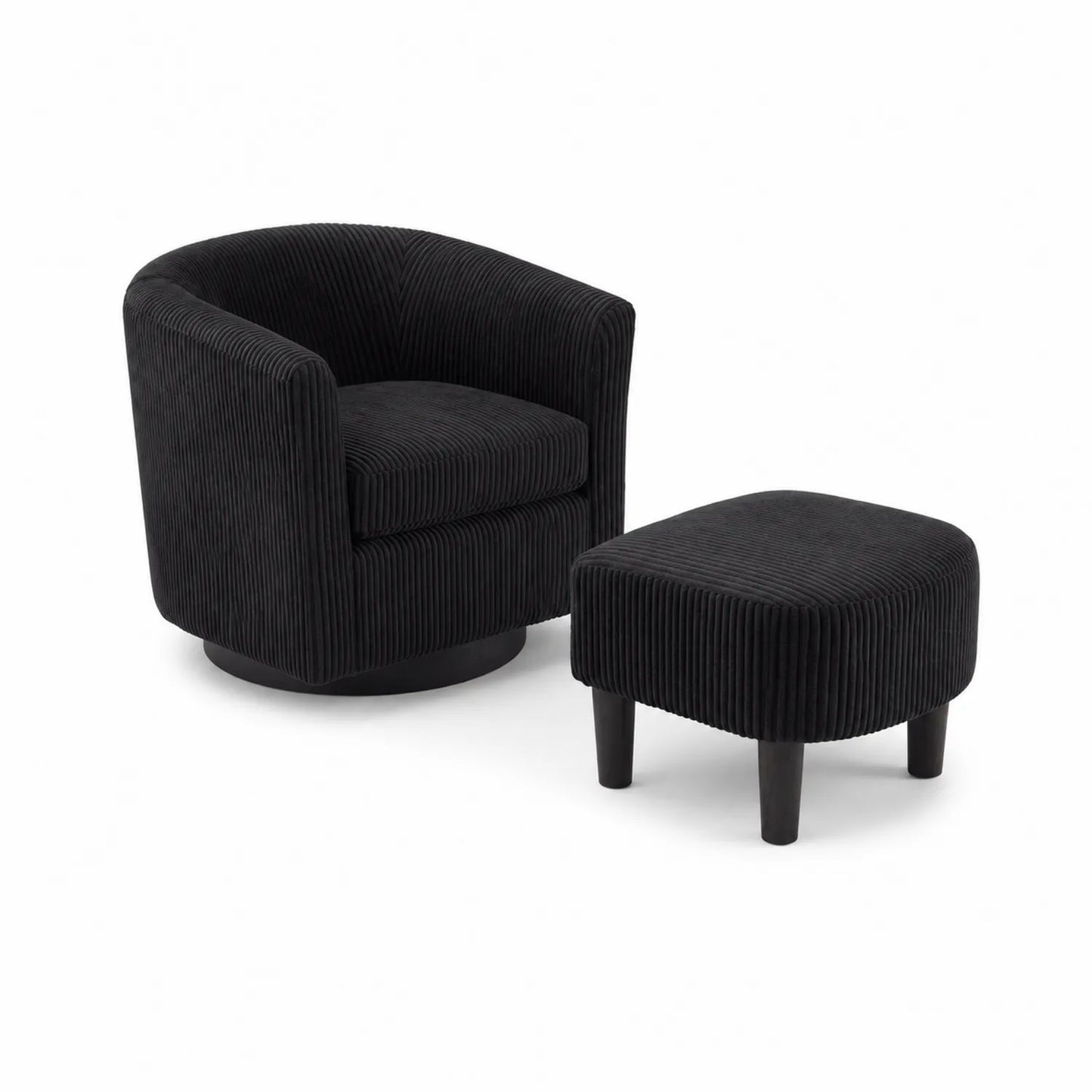 Sillón giratorio con reposapiés en pana negra