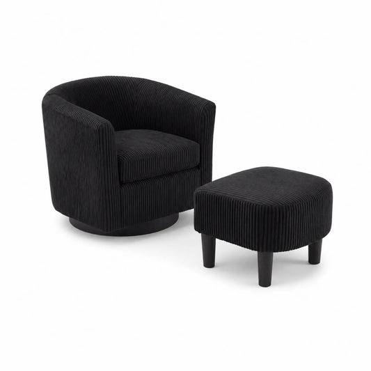 Sillón giratorio con reposapiés en pana negra