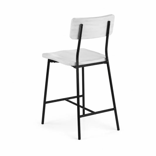 Taburete con Respaldo de Madera y Estructura de Acero Blanco y Negro