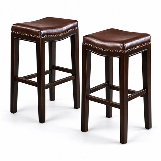 Taburetes de madera con asiento de piel sintética, conjunto de 2