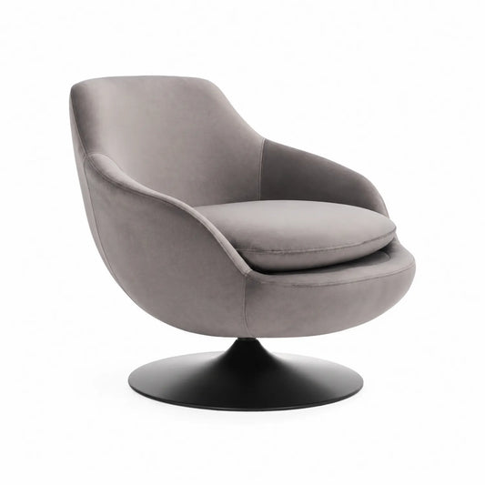 Silla giratoria de terciopelo gris con base de metal