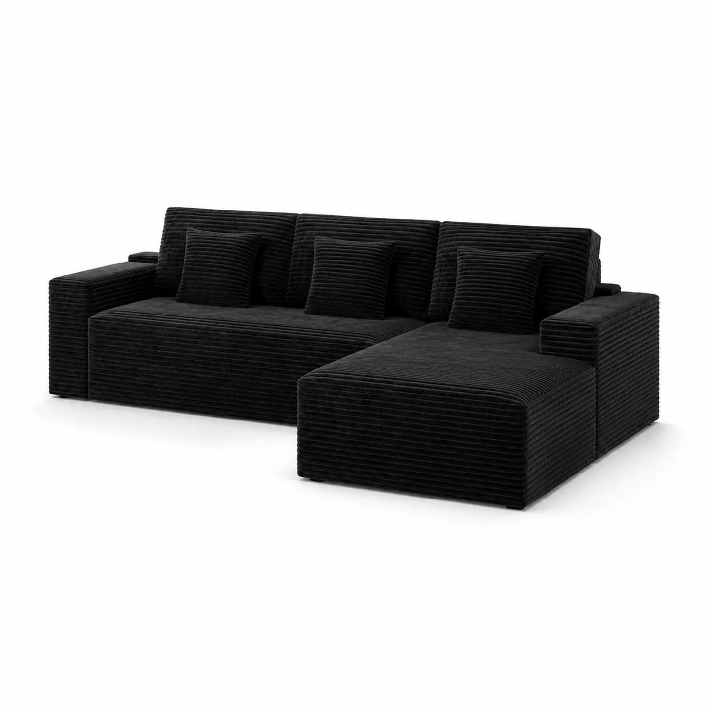 Sofá seccional de pana negra y espuma de alta densidad