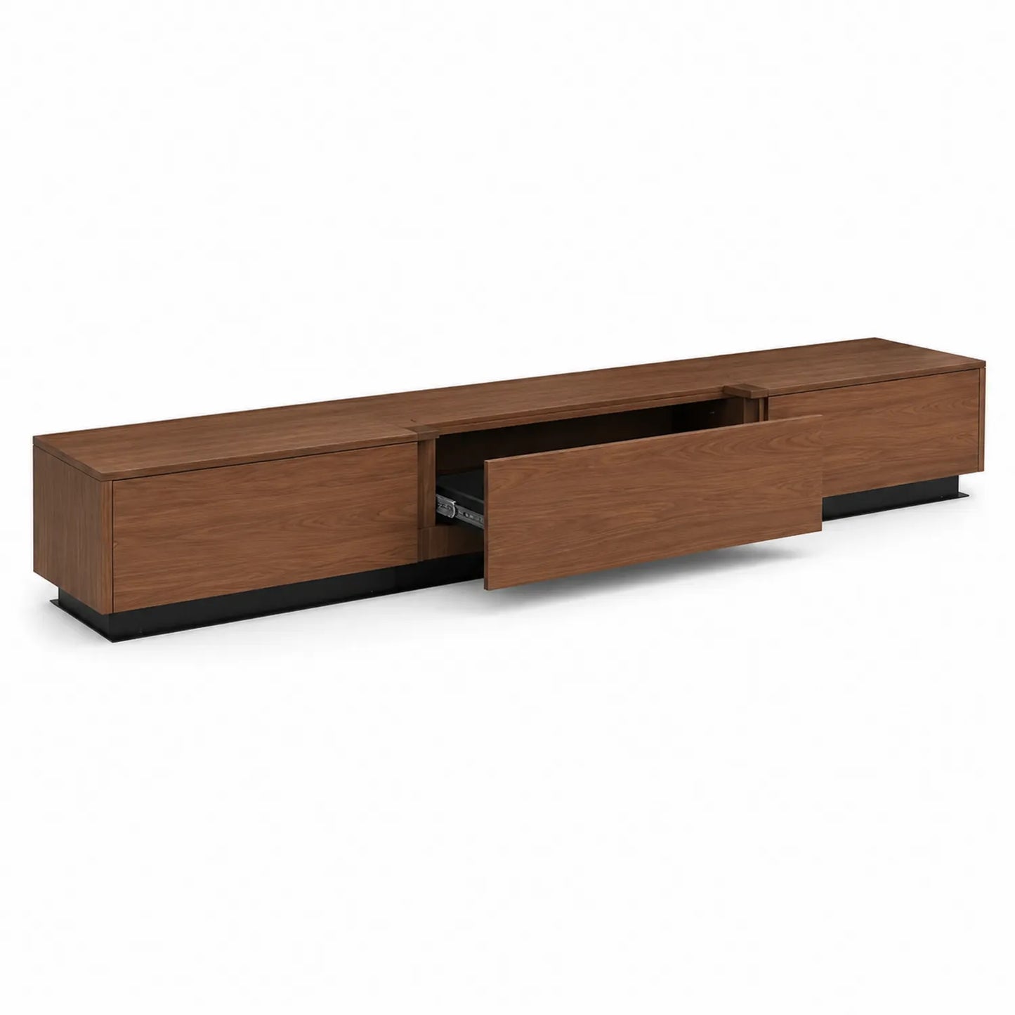 Mueble de TV de Madera de Nogal con Base Negra y Cajones 180x35x40 cm