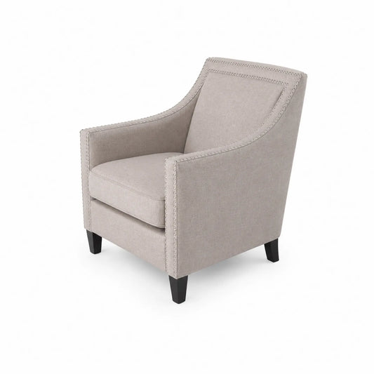 Sillón de poliéster beige con patas de madera 90x80x85 cm