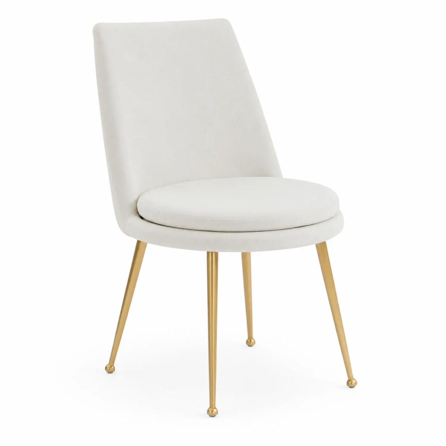 Silla de comedor de tela beige con patas de metal dorado