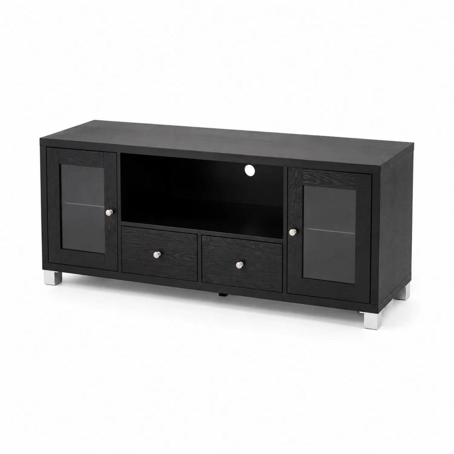 Mueble de TV de Madera con Puertas de Vidrio Negro