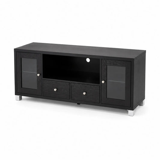 Mueble de TV de Madera con Puertas de Vidrio Negro