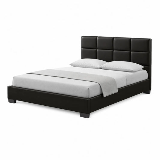 Cama doble de madera y cuero sintético negro 200 cm x 180 cm