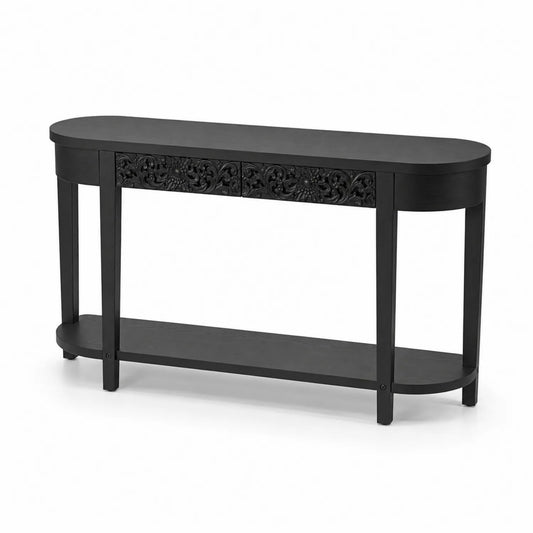 Mesa consola madera tallada negra 120x30x76 cm