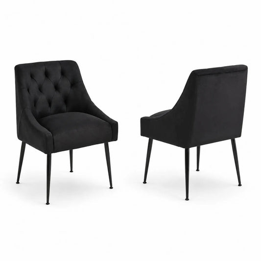 Sillas de comedor de terciopelo negro con patas de metal