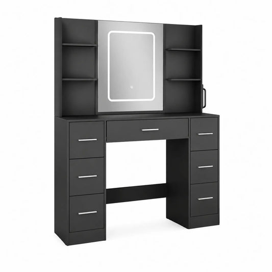 Tocador de MDF con espejo LED y cajones Negro