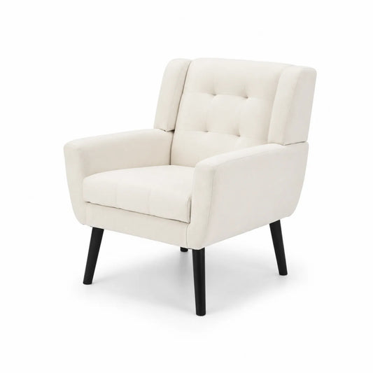 Sillón de tela beige con patas de madera 80cm x 75cm x 85cm